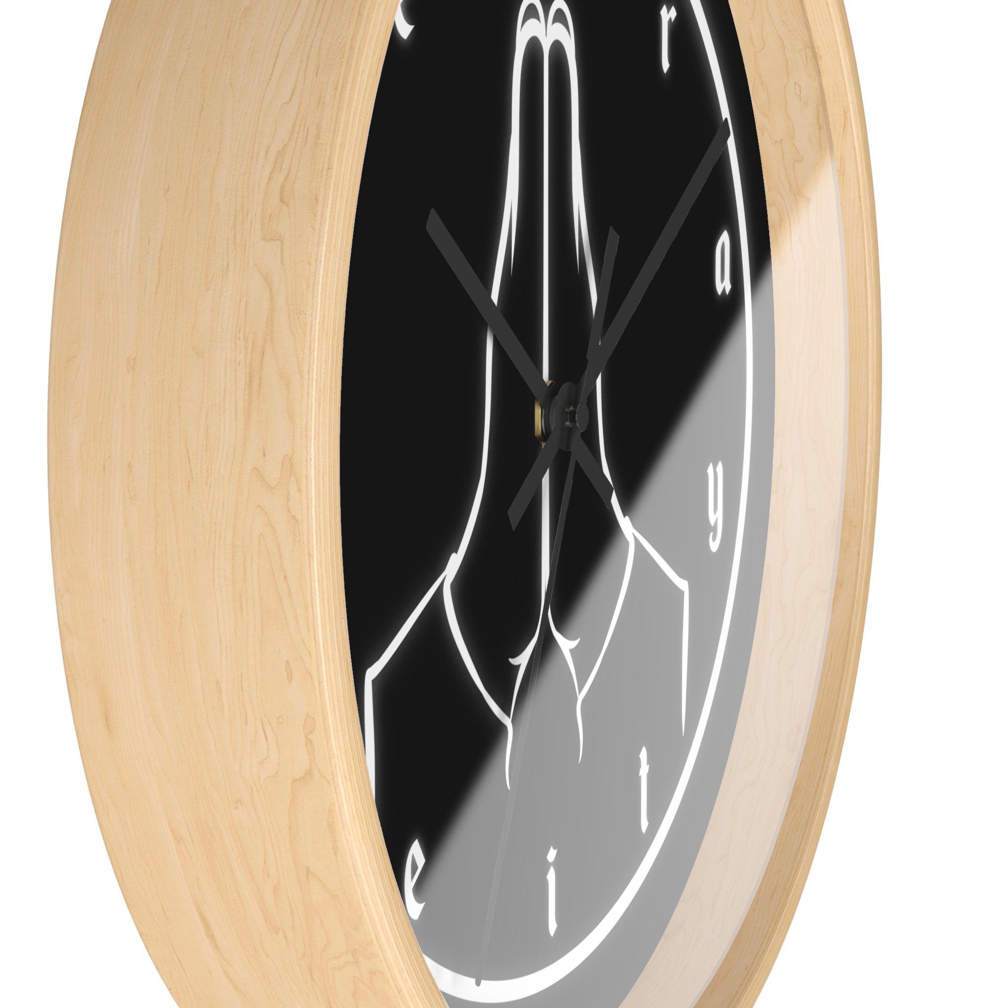 Pray Neon Wall Clock — Minimalist Praying Hands Black Clock