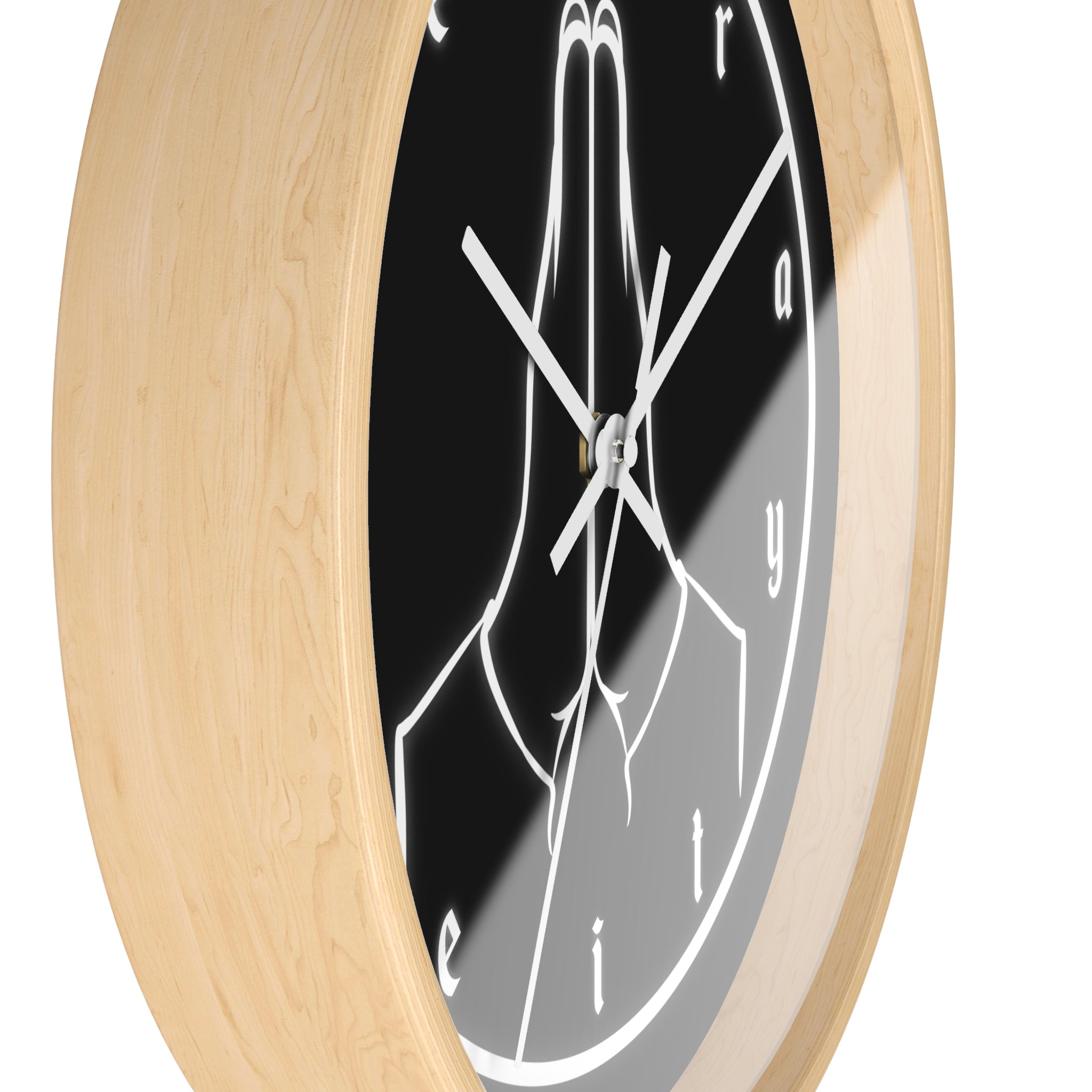Pray Neon Wall Clock — Minimalist Praying Hands Black Clock